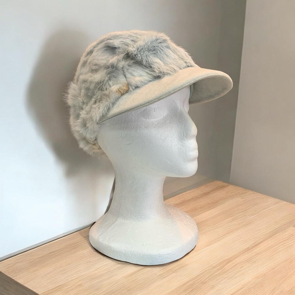 Genuine Fur Baseball Hat in Light Blue